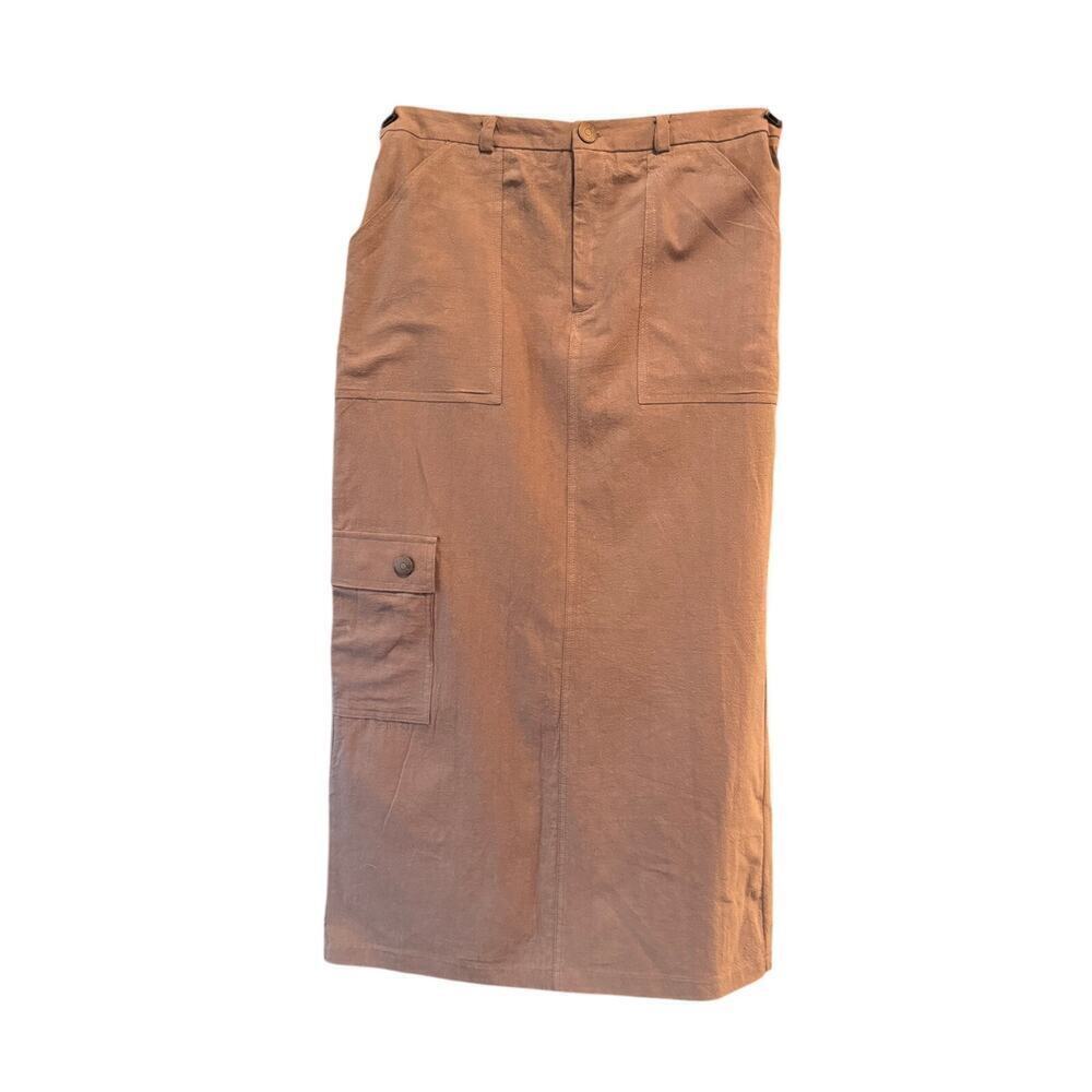 Kirious Womenâs Brown Cargo Skirt Size Large 100% Cotton Utility Midi - NWT